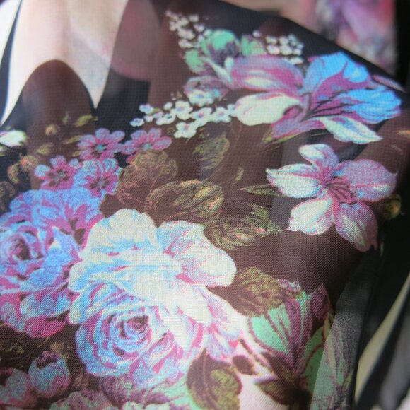 Vintage Status by Chenault Floral Roses Bohemian Chiffon Open Cardigan Sz. L - Picture 13 of 16